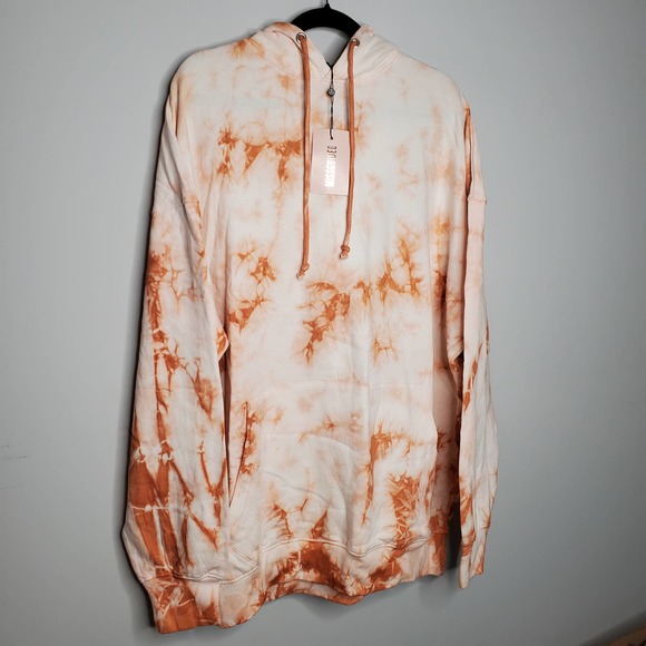 MISSGUIDED Brown White Tie Dye Oversized Hoodie Dress Sz 8 - Picture 3 of 7